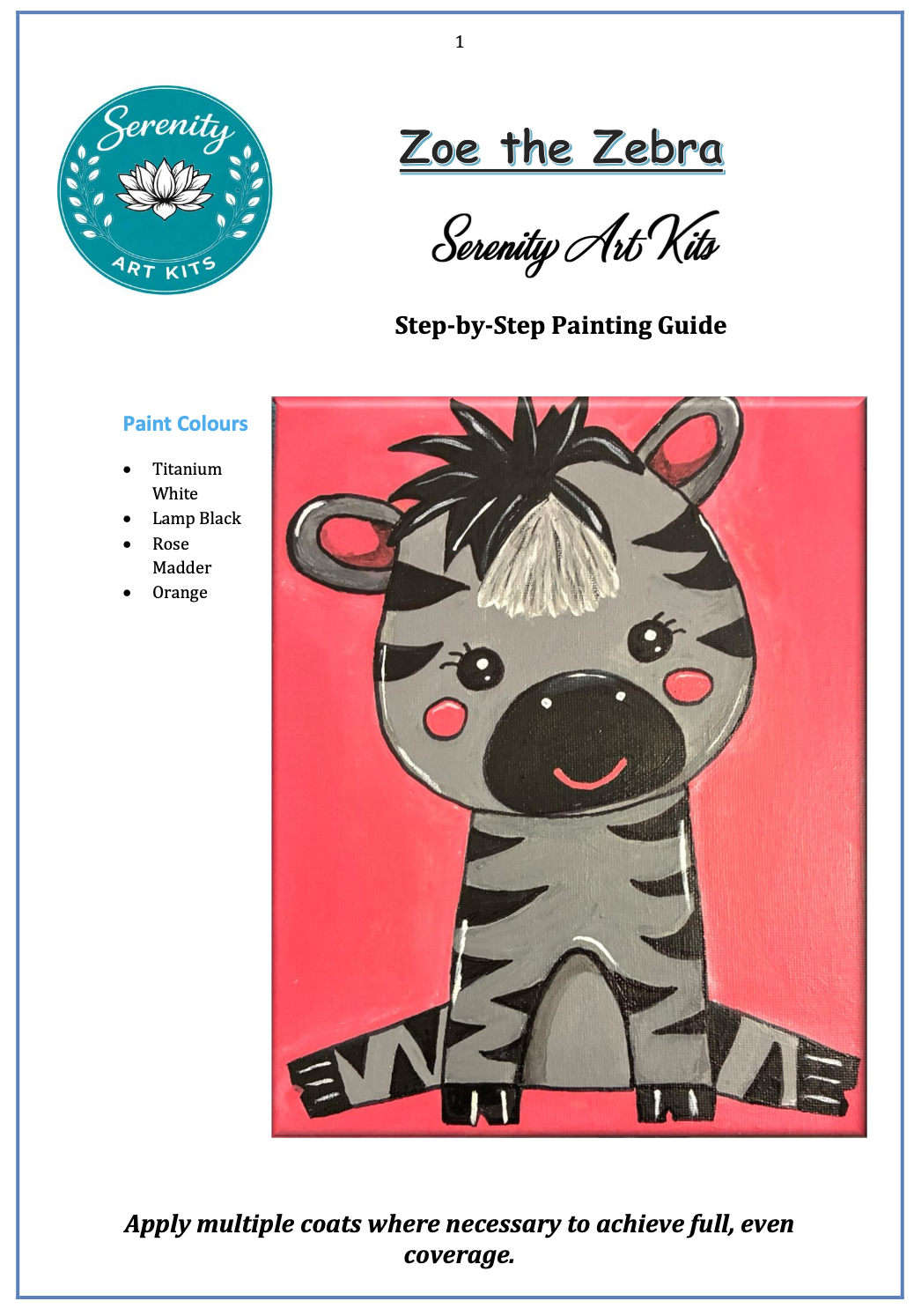 Zoe the Zebra  Art Kit